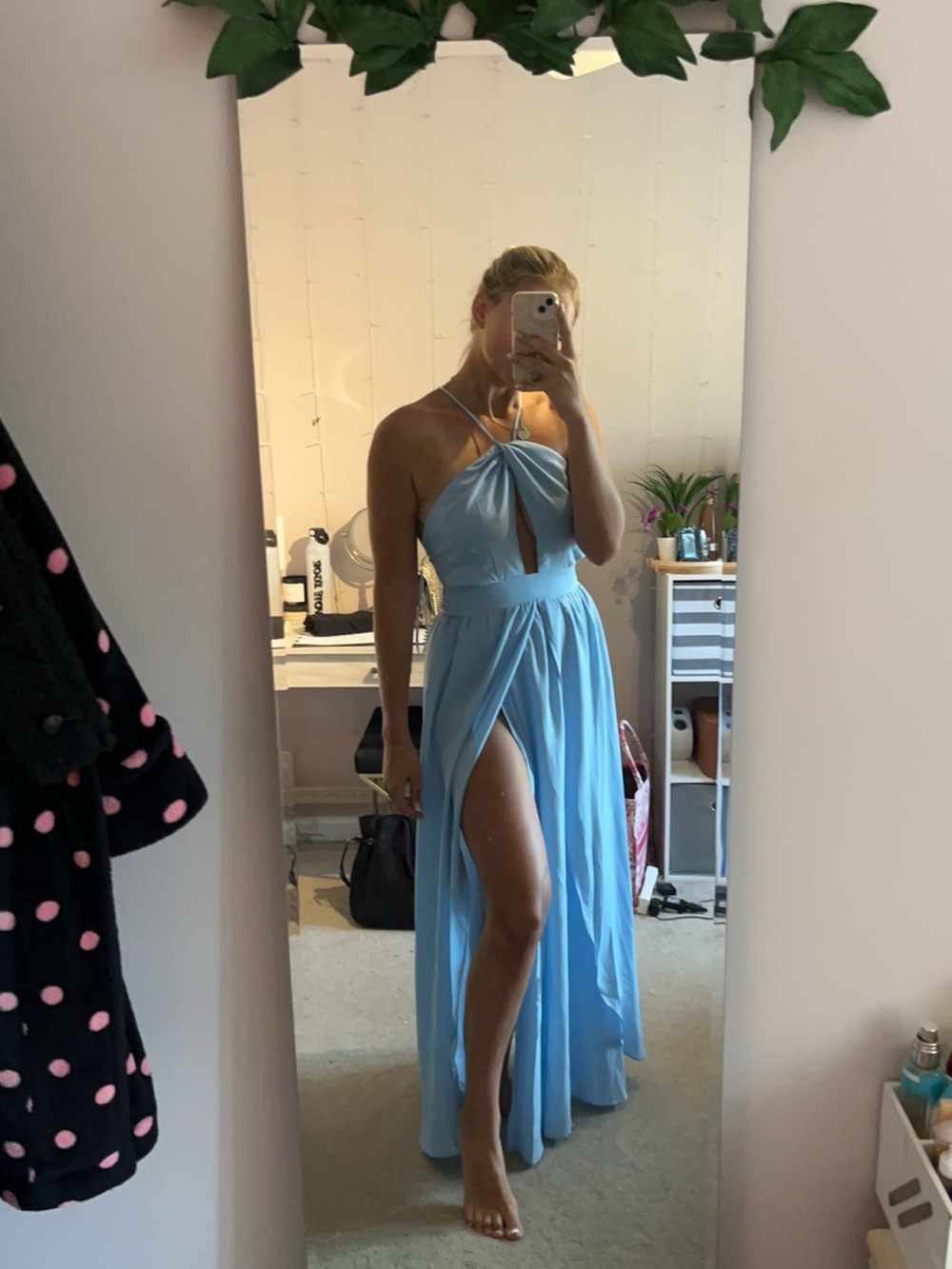 Hello Molly Sky Blue Halter Maxi Dress with High Slit